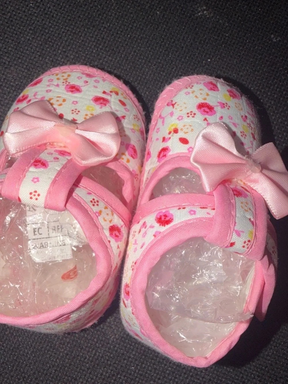Baby Girls Pink Floral Bow Soft Sole Shoes
